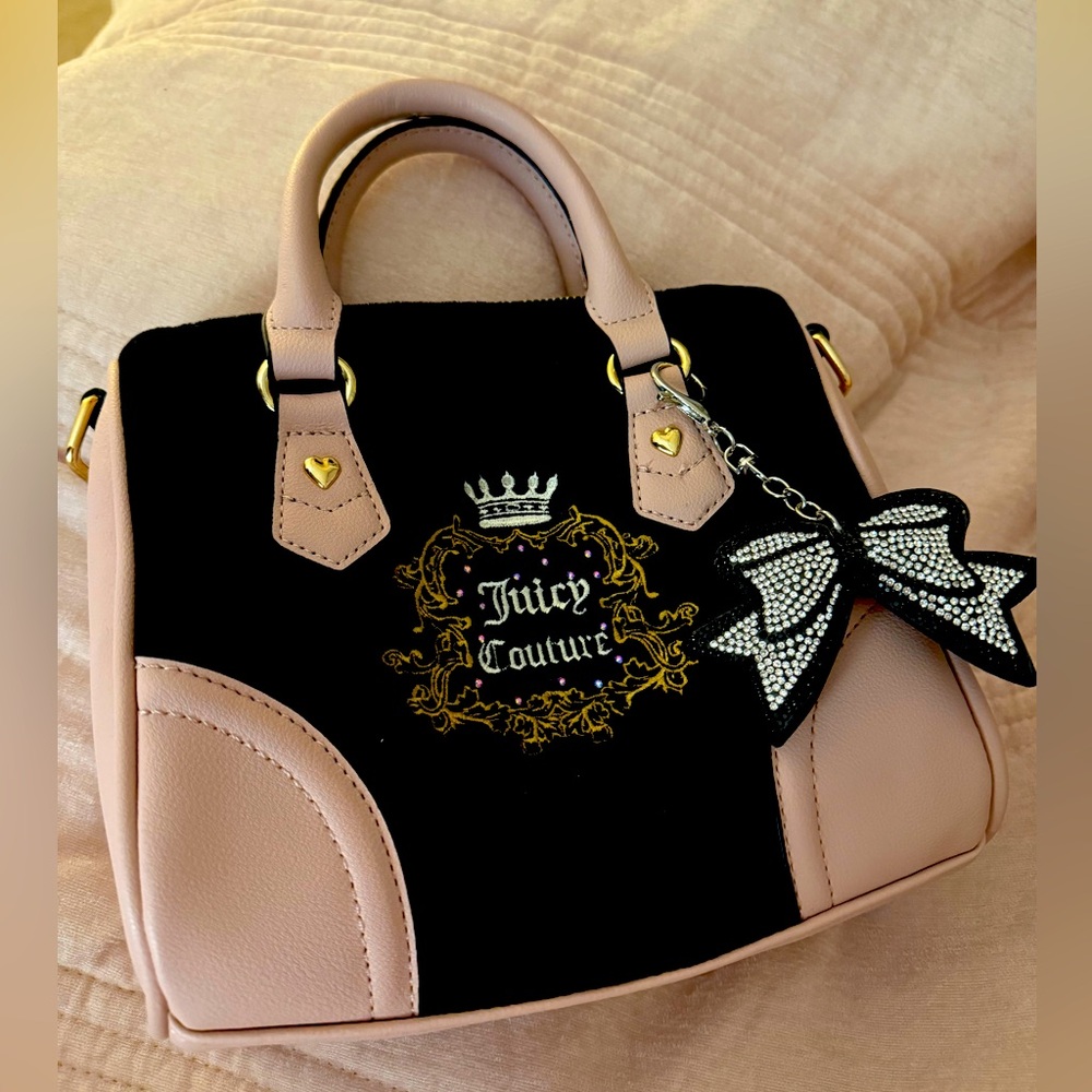 Juicy Couture Black and Tan Satchel with Bow Charm